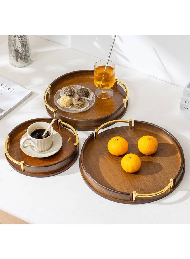 ميون صينية تقديم من 3 قطع بمقابض، صينية إفطار من الخيزران، صواني خشبية، طبق تقديم مزخرف للأكل والتخزين والعمل، تُستخدم في المطبخ وغرفة المعيشة وغرفة النوم - Image 1